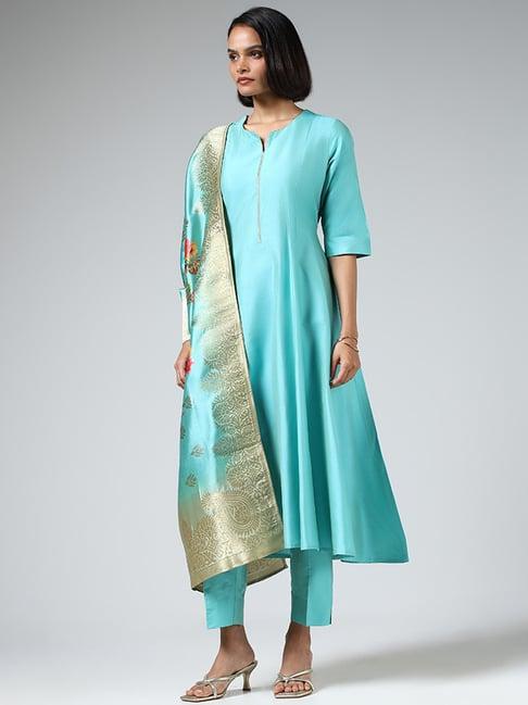 vark by westside plain sky blue kurta with pants & dupatta