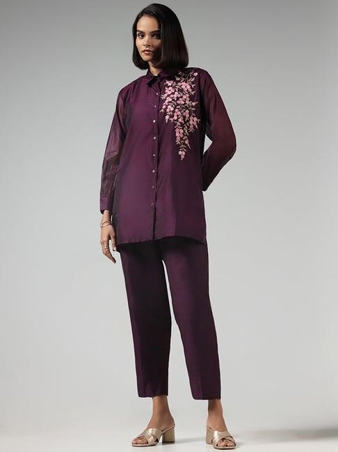 vark by westside purple embroidered tunic and pants set