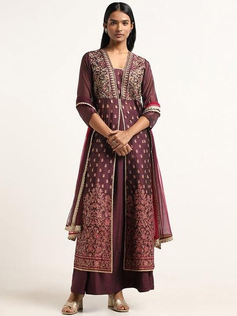 vark by westside purple embroidery kurta, skirt & dupatta set