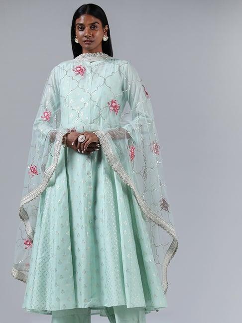 vark by westside turquoise anarkali kurta, inner, palazzos & dupatta