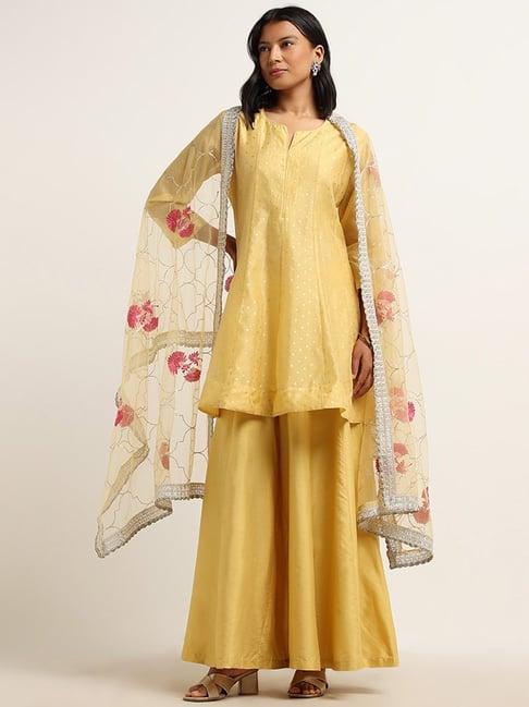 vark by westside yellow a-line kurta, palazzos and dupatta set