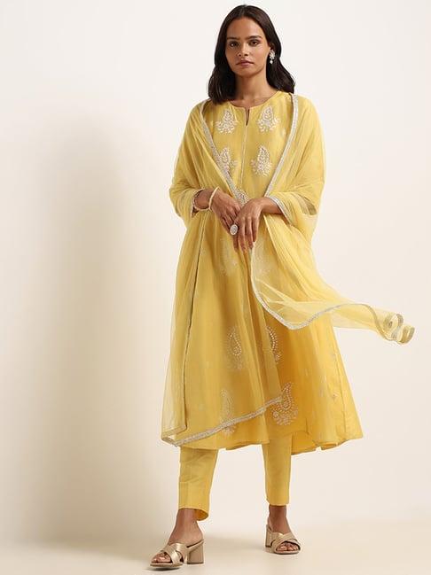 vark by westside yellow embroidered kurta set