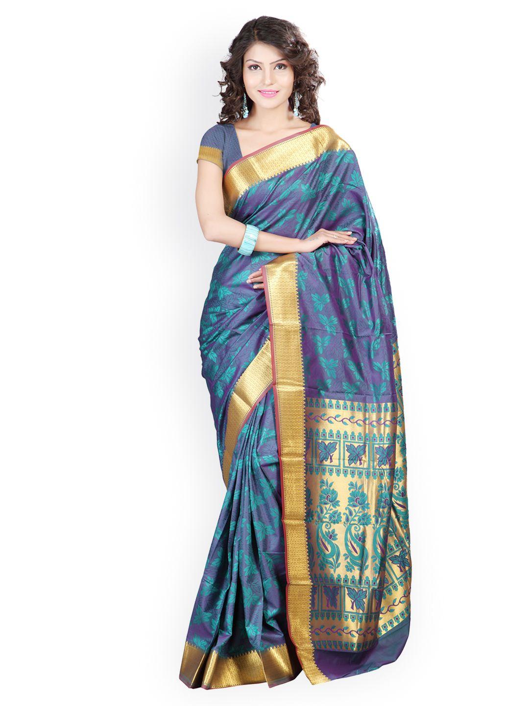 varkala silk sarees sea green & purple jacquard & art silk sari