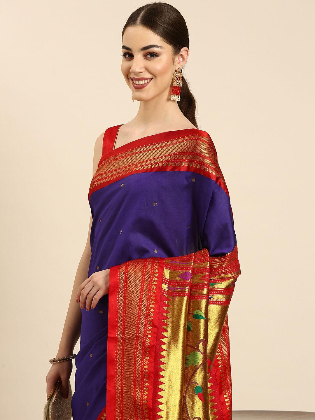 varkala silk sarees violet & red ethnic motifs zari silk blend handloom paithani saree