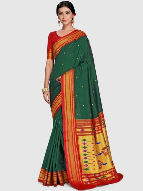 varkala silk sarees green silk woven saree with unstitched blouse