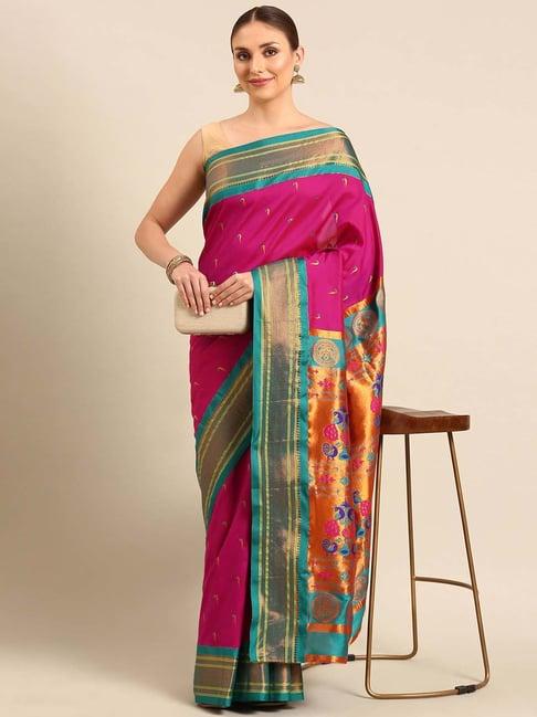 varkala silk sarees purple & green woven saree with unstitched blouse