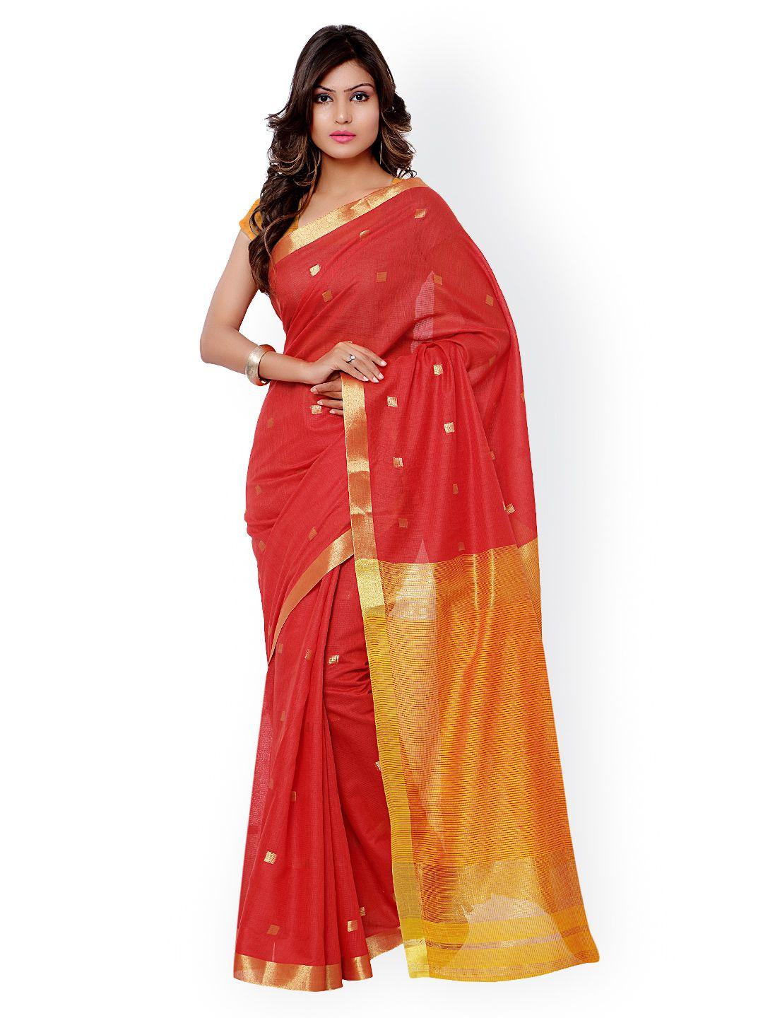 varkala silk sarees red & orange jacquard & chanderi tussar silk traditional saree