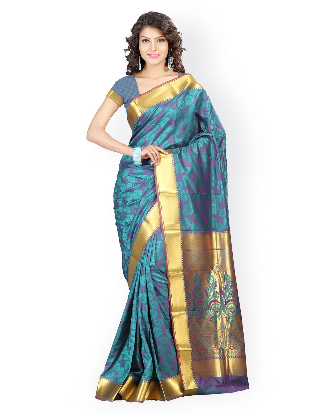 varkala silk sarees teal green & purple art silk & jacquard traditional saree
