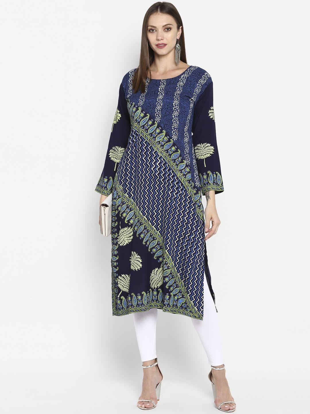 varkha fashion women navy blue geometric printed kurta