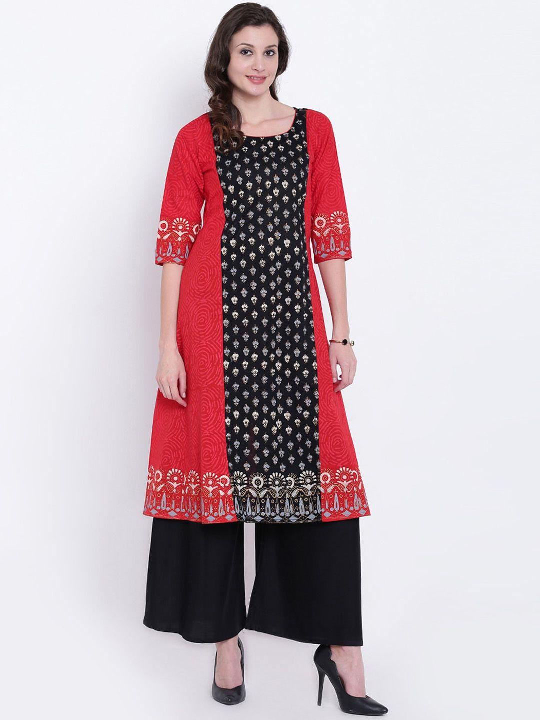 varkha fashion women red & black floral printed floral kurta