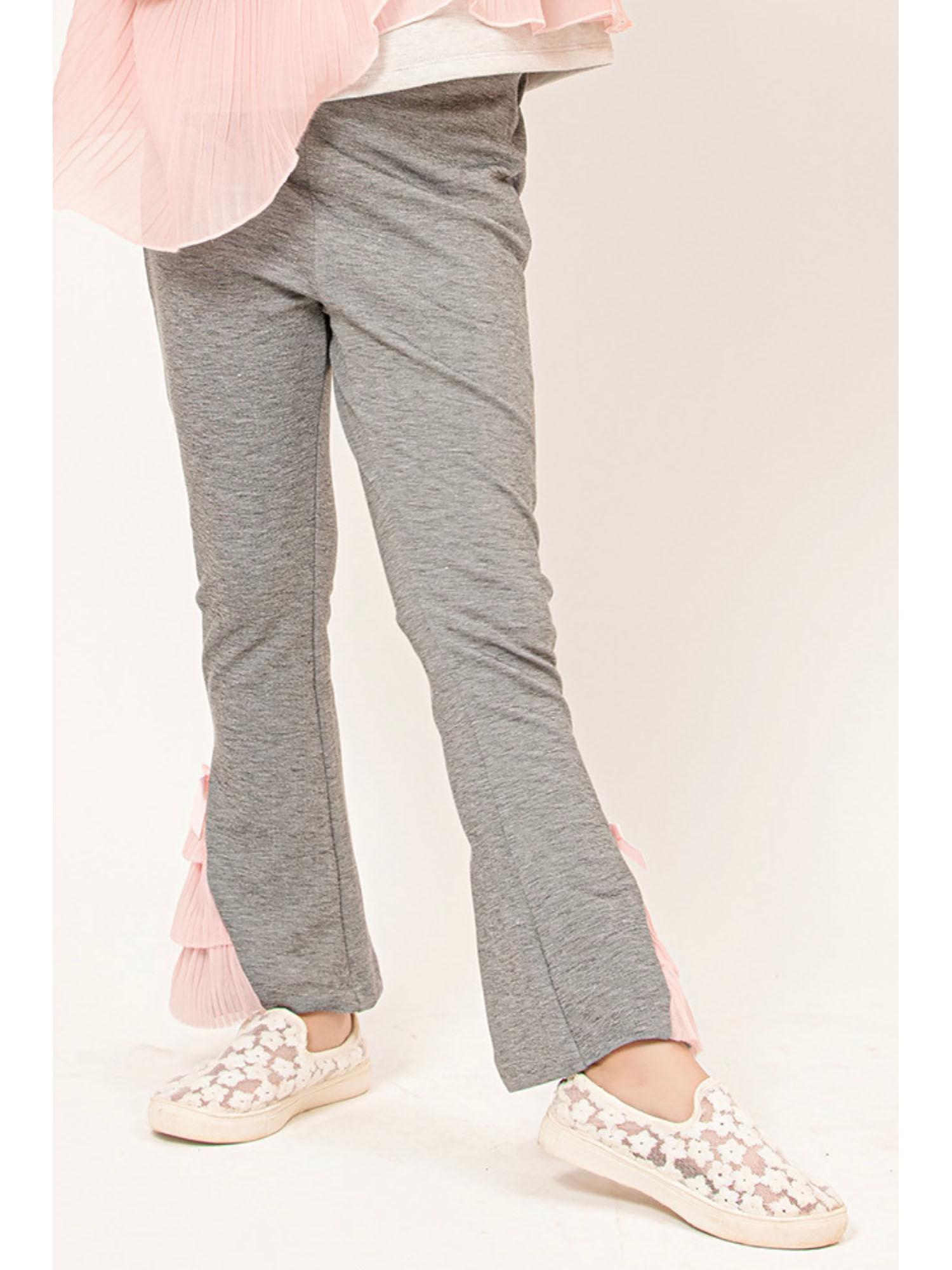 varsity chic grey bell bottoms with baby pink frills
