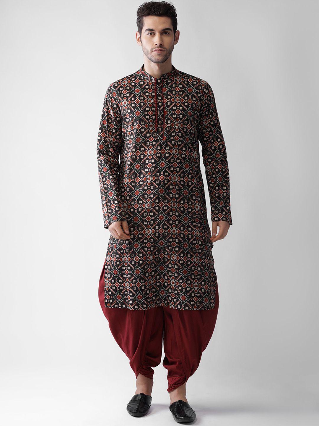 vartah men black & maroon ethnic motifs printed cotton kurta