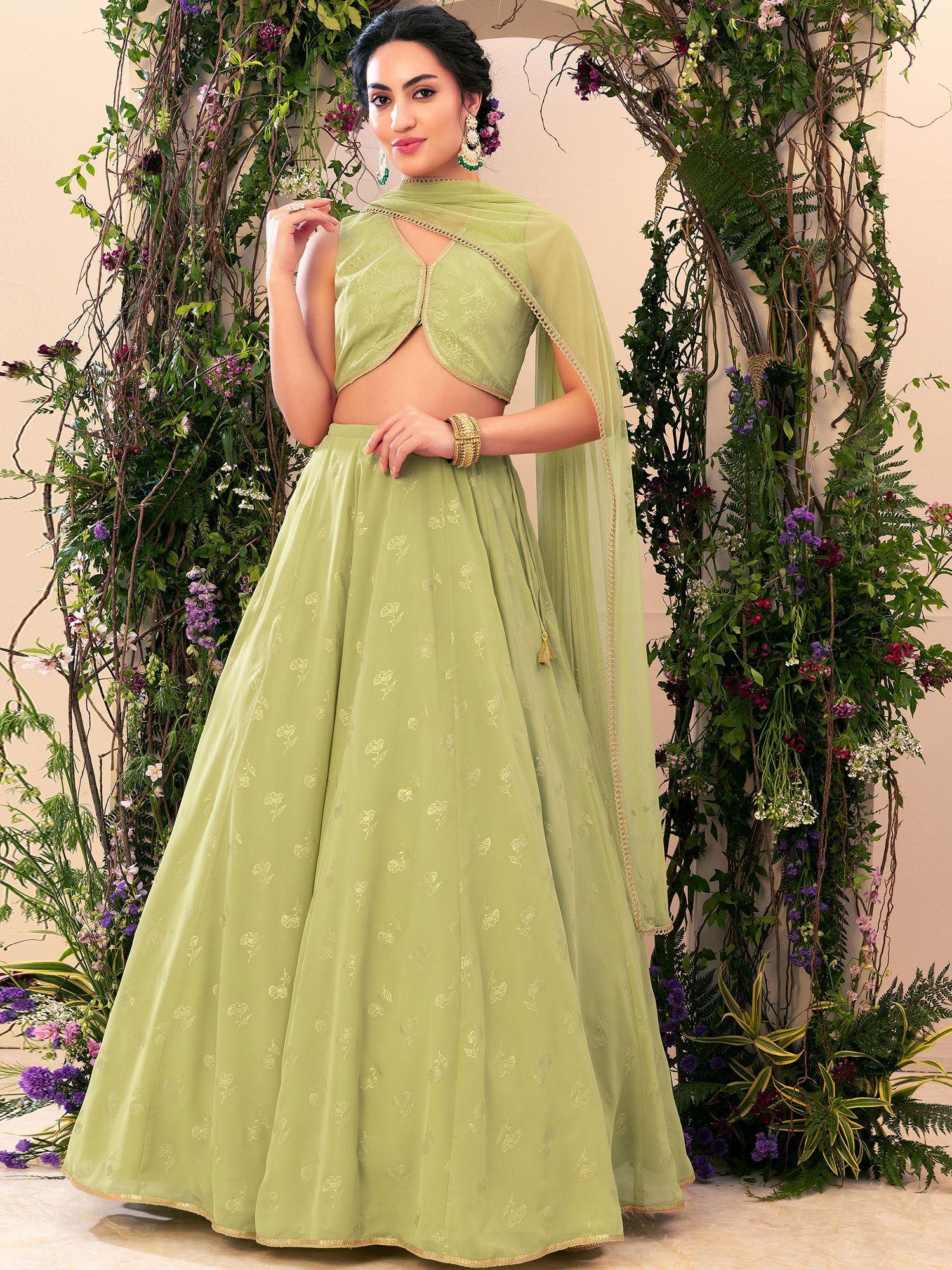 varun bahl x indya green foil print lehenga with blouse and dupatta (set of 3)