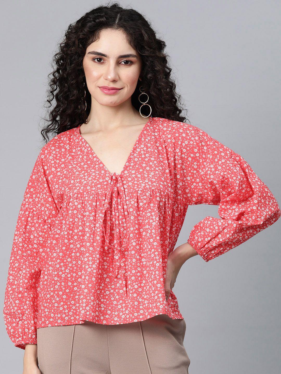 varushka floral print puff sleeves pure cotton empire top
