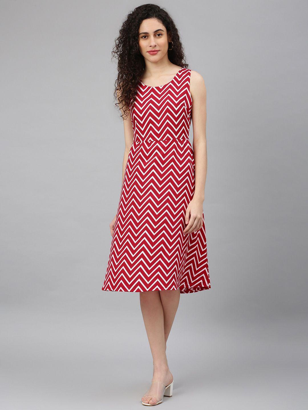 varushka red & white chevron crepe midi dress