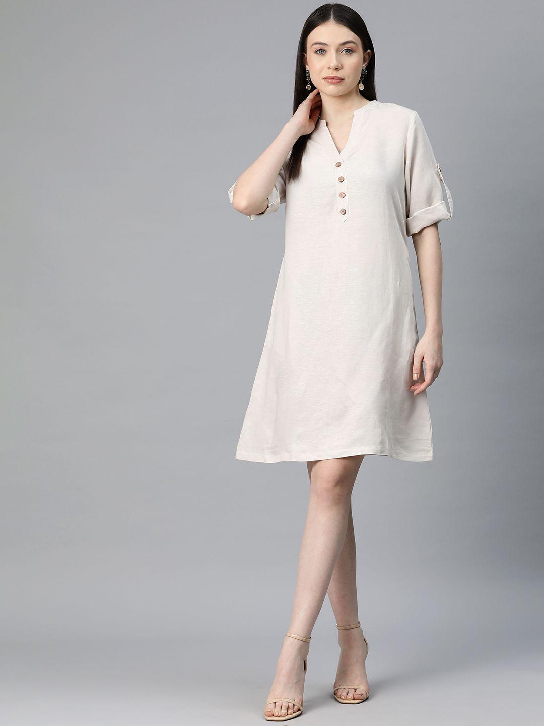 varushka solid linen a-line dress