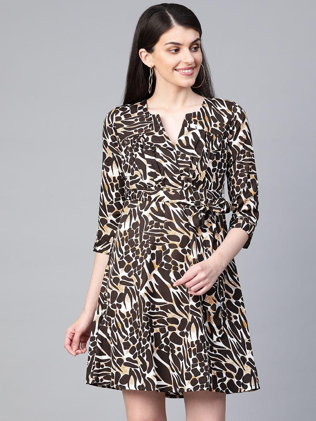 varushka women black & white leopard print fit & flare dress
