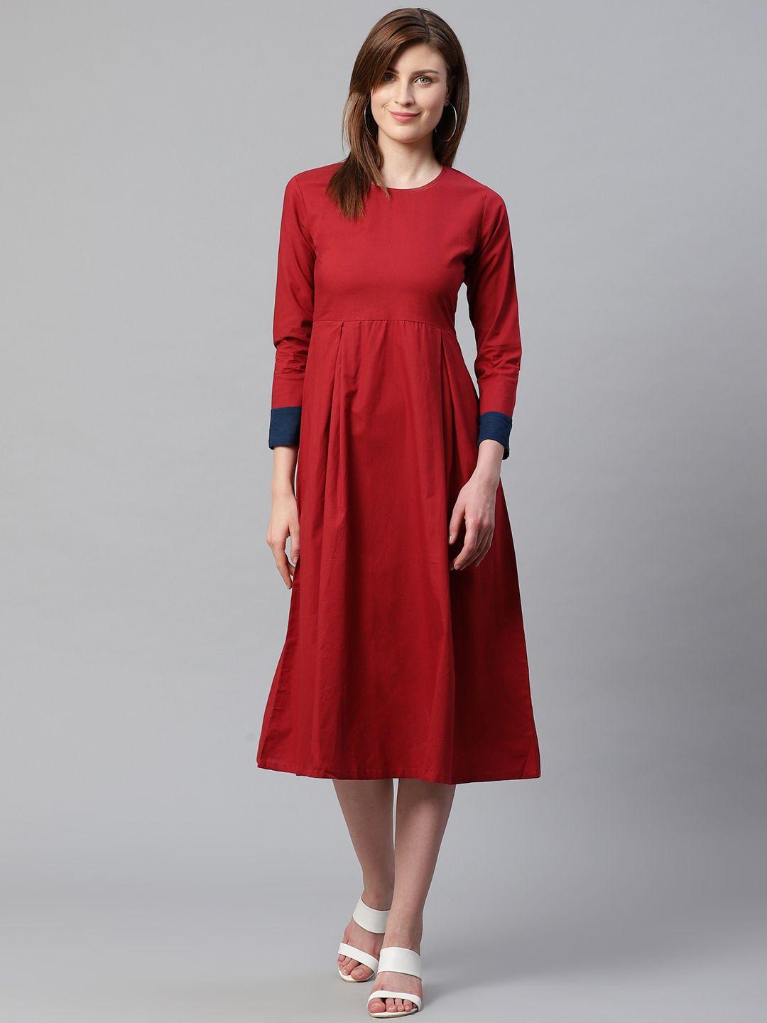 varushka women red solid a-line dress