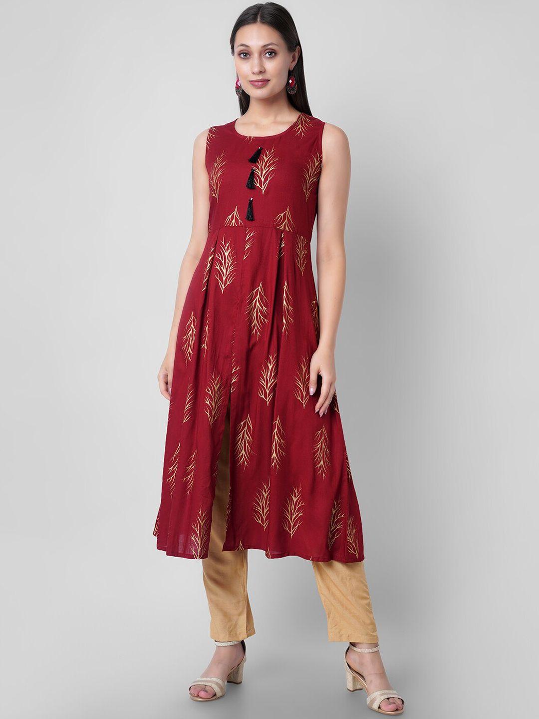 vasant apparel floral printed sleeveless a-line kurta with trousers