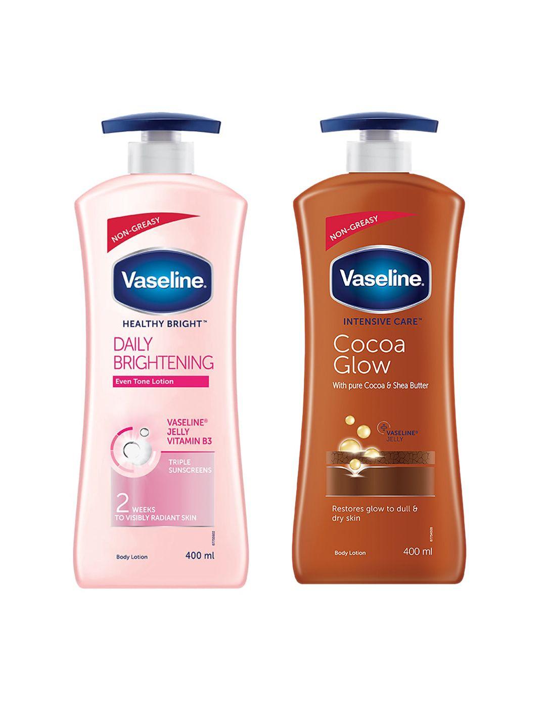 vaseline set of daily brightening & cocoa glow body lotions
