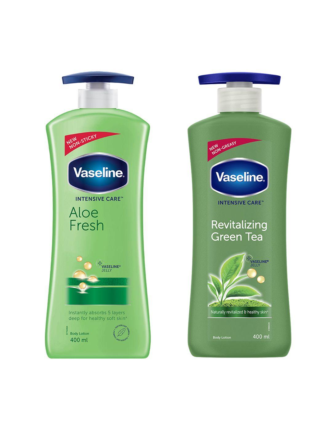 vaseline set of intensive care aloe fresh & revitalizing green tea body lotions
