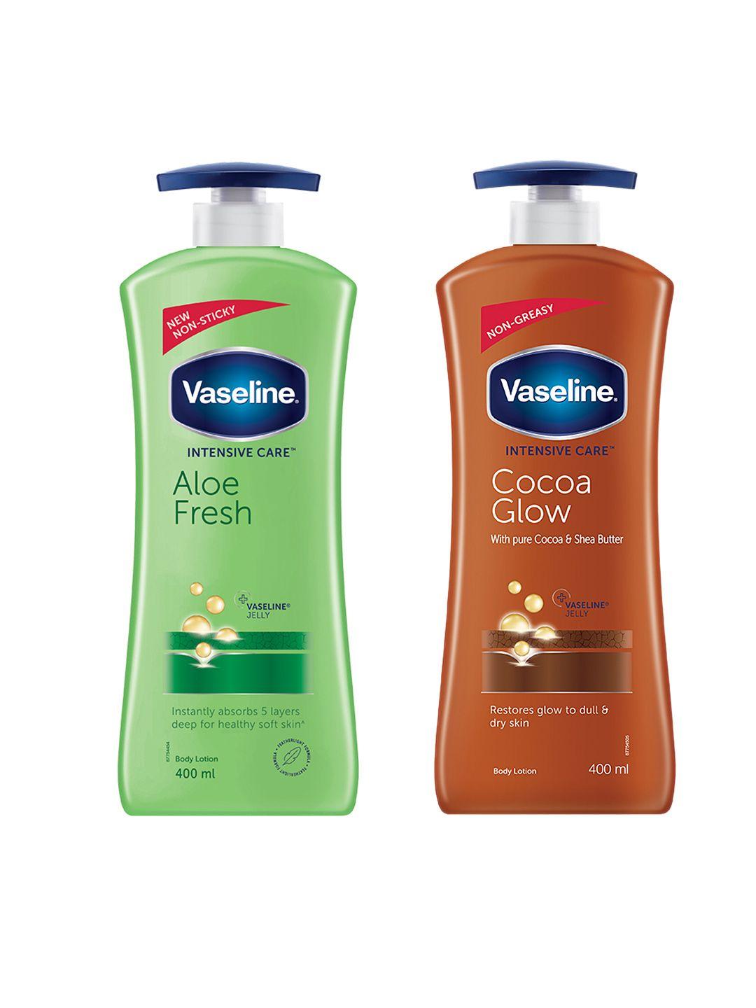 vaseline set of intensive care cocoa glow & aloe fresh body lotions
