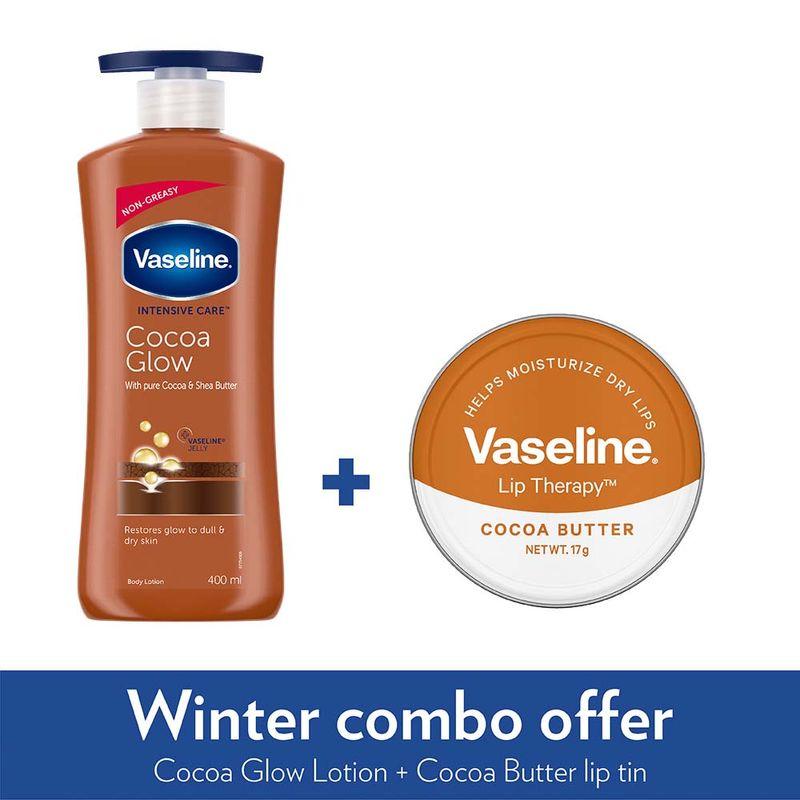 vaseline intensive care cocoa glow body lotion + cocoa lip tin