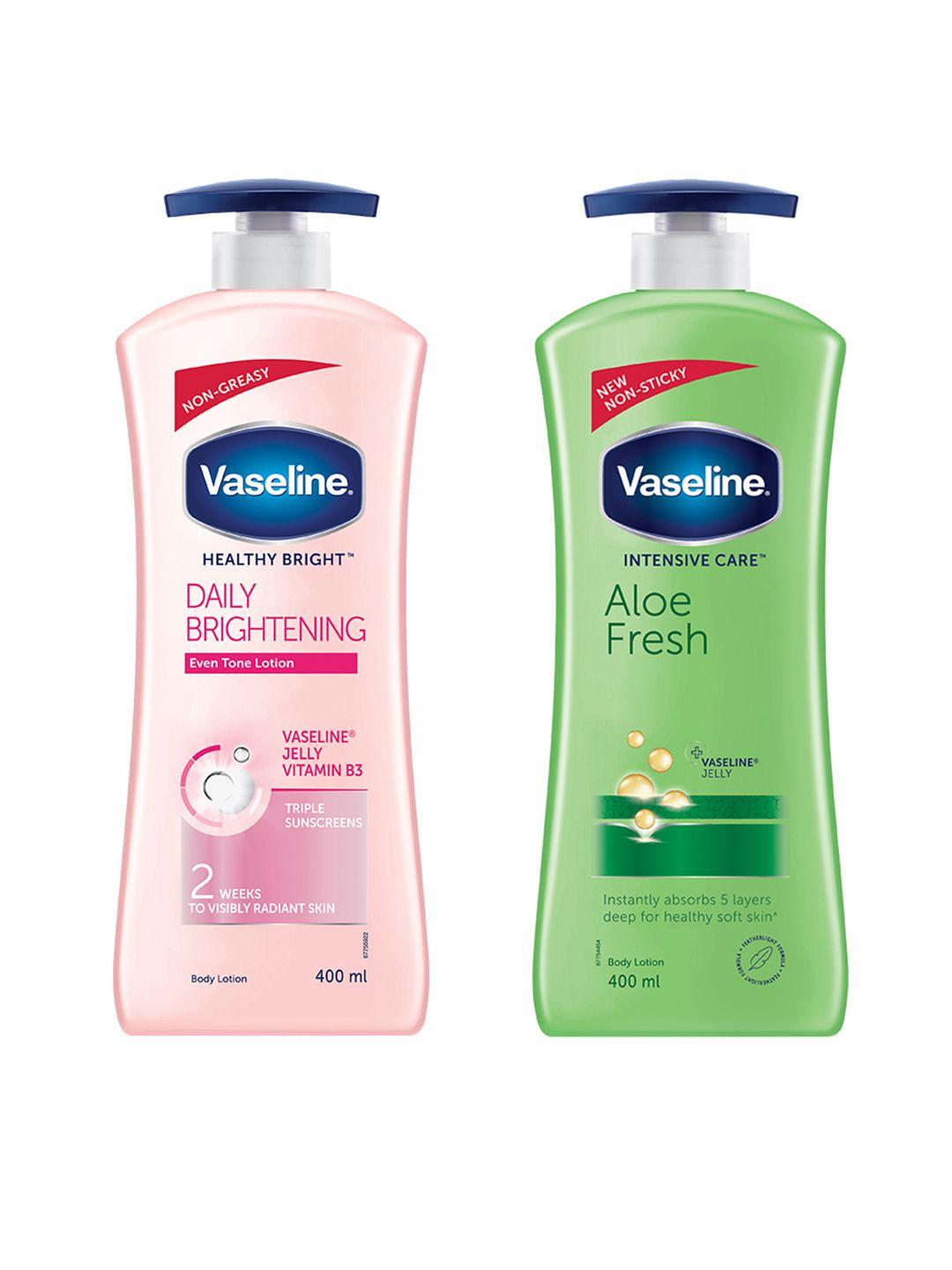 vaseline set of intensive care aloe fresh & healthy bright daily brightening body lotions