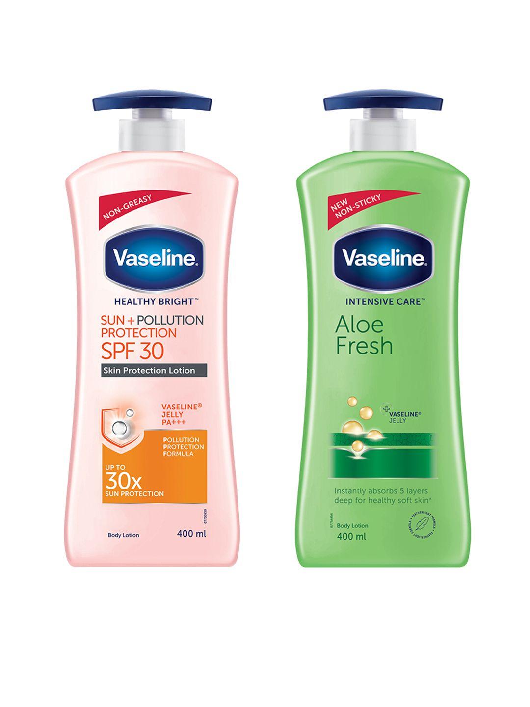 vaseline set of intensive care aloe fresh & spf 30 sun & pollution protection body lotions