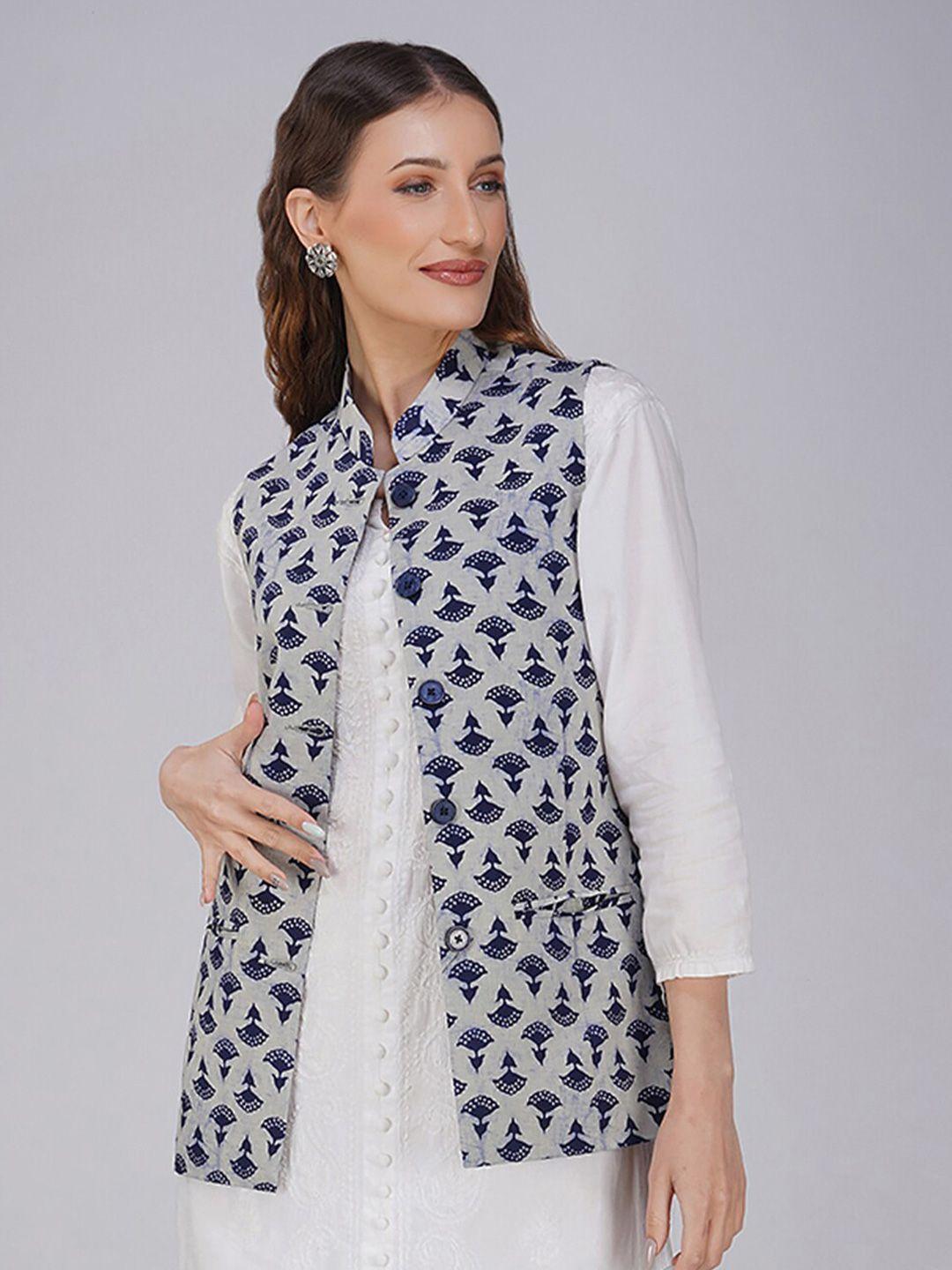 vastraa fusion ethnic motifs printed nehru jacket