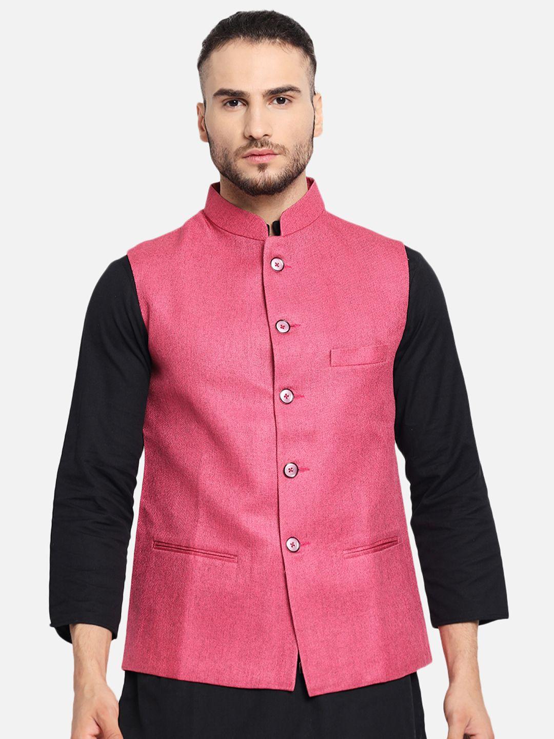 vastraa-fusion-men-pink-solid-woven-nehru-jacket