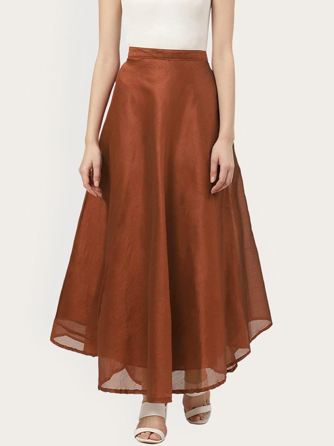 vastraa-fusion-women-brown-solid-flared-skirt
