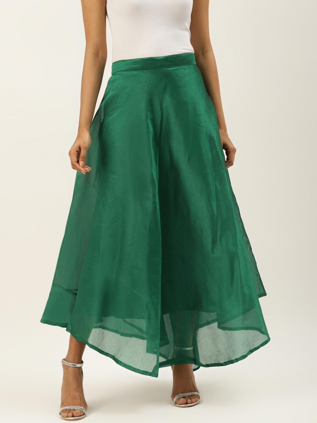 vastraa-fusion-women-green-chanderi-solid-asymmetric-flared-maxi-skirt