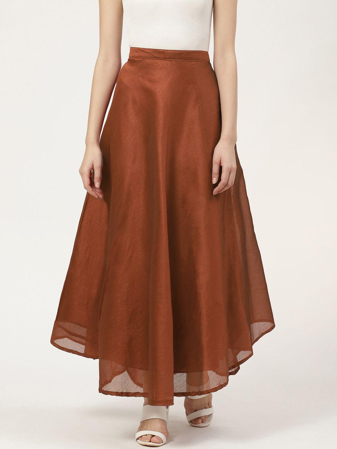 vastraa-fusion-women-orange-solid-asymmetric-flared-maxi-skirt