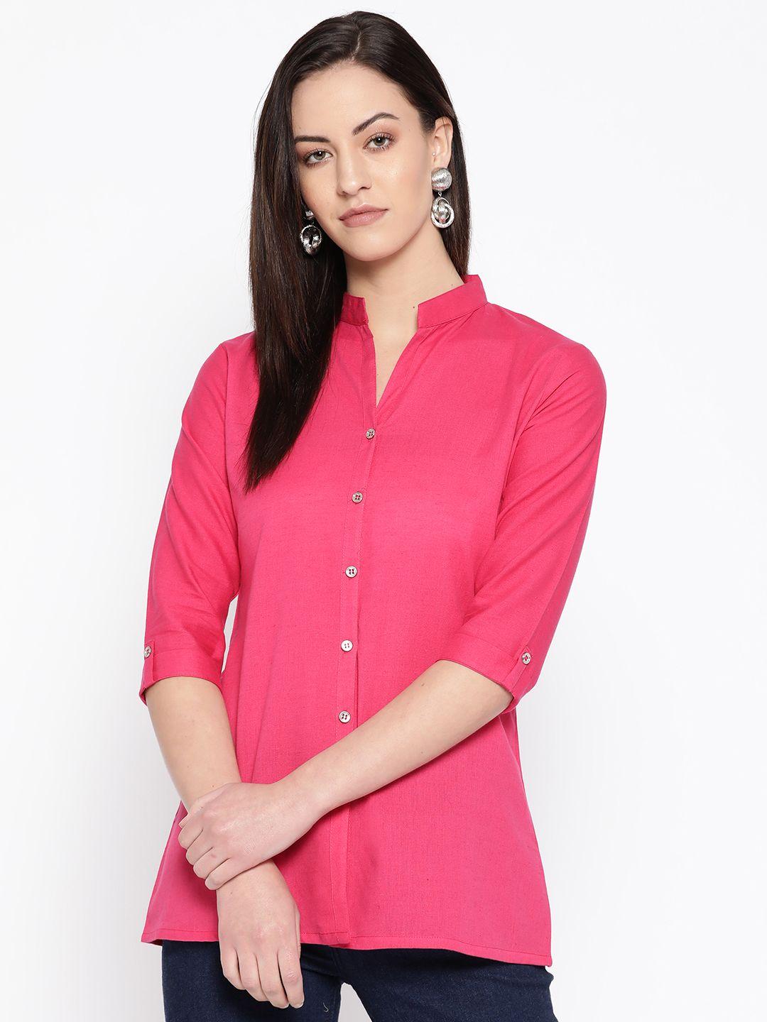 vastraa fusion women pink regular fit solid casual shirt