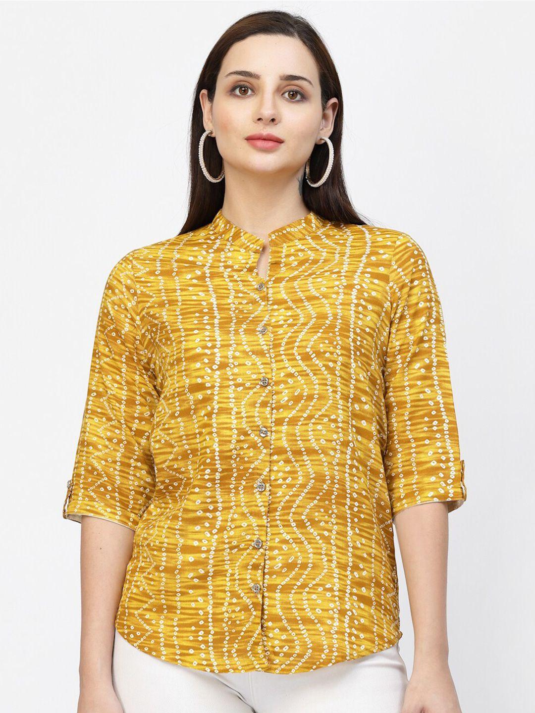 vastraa fusion bandhani printed mandarin collar shirt style top