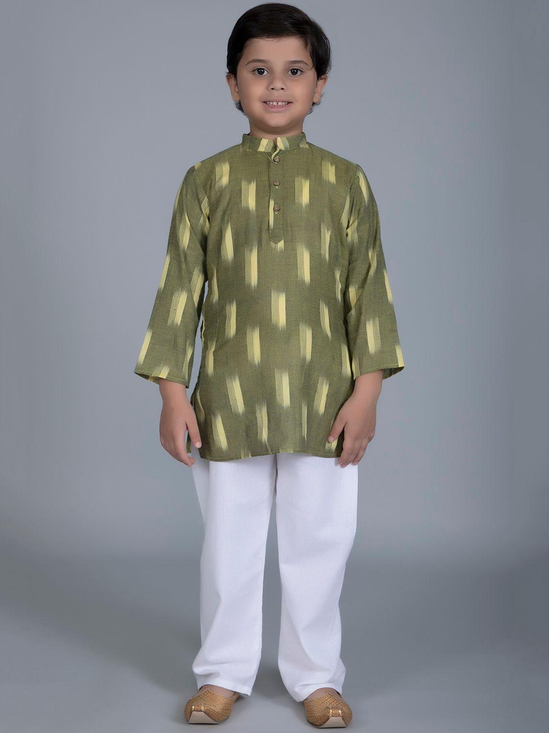 vastraa fusion boys green abstract printed straight fit cotton kurta