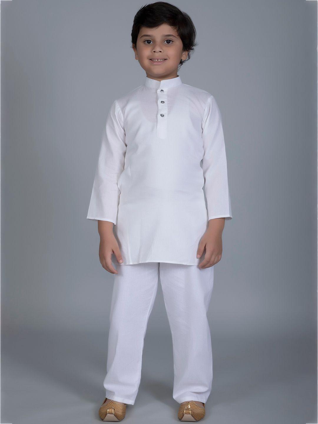 vastraa fusion boys white solid handloom cotton kurta