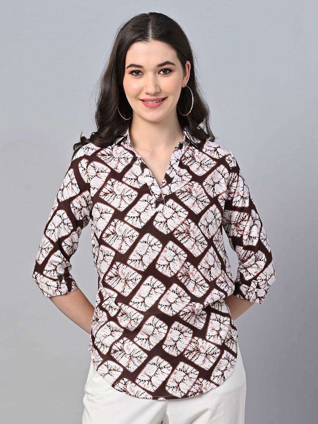 vastraa fusion brown geometric print shirt style top