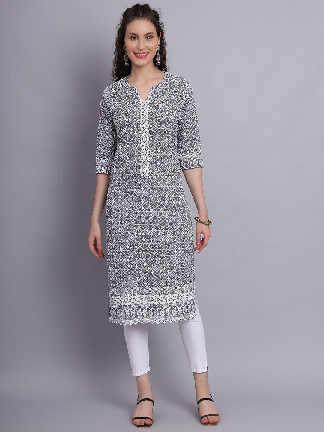 vastraa fusion ethnic motifs embroidered pure cotton thread work kurta