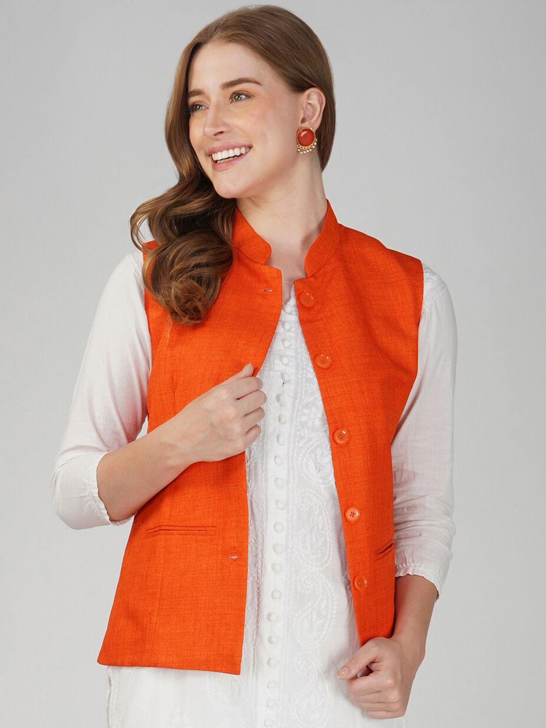 vastraa fusion mandarin collar woven nehru jacket