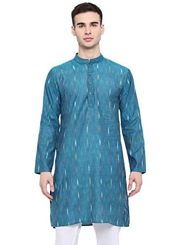 vastraa fusion men's cotton solid kurta (vs1182-46_teal green-small arrow_3xl)