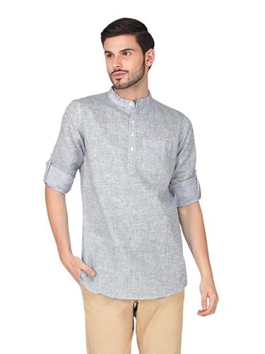 vastraa fusion men's textured cotton short kurta full sleeves casual ethnic wear short kurta (vastraavs2423-36) grey