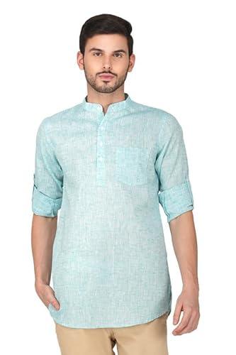 vastraa fusion men's textured cotton short kurta full sleeves casual ethnic wear short kurta (vastraavs2427-40) light green