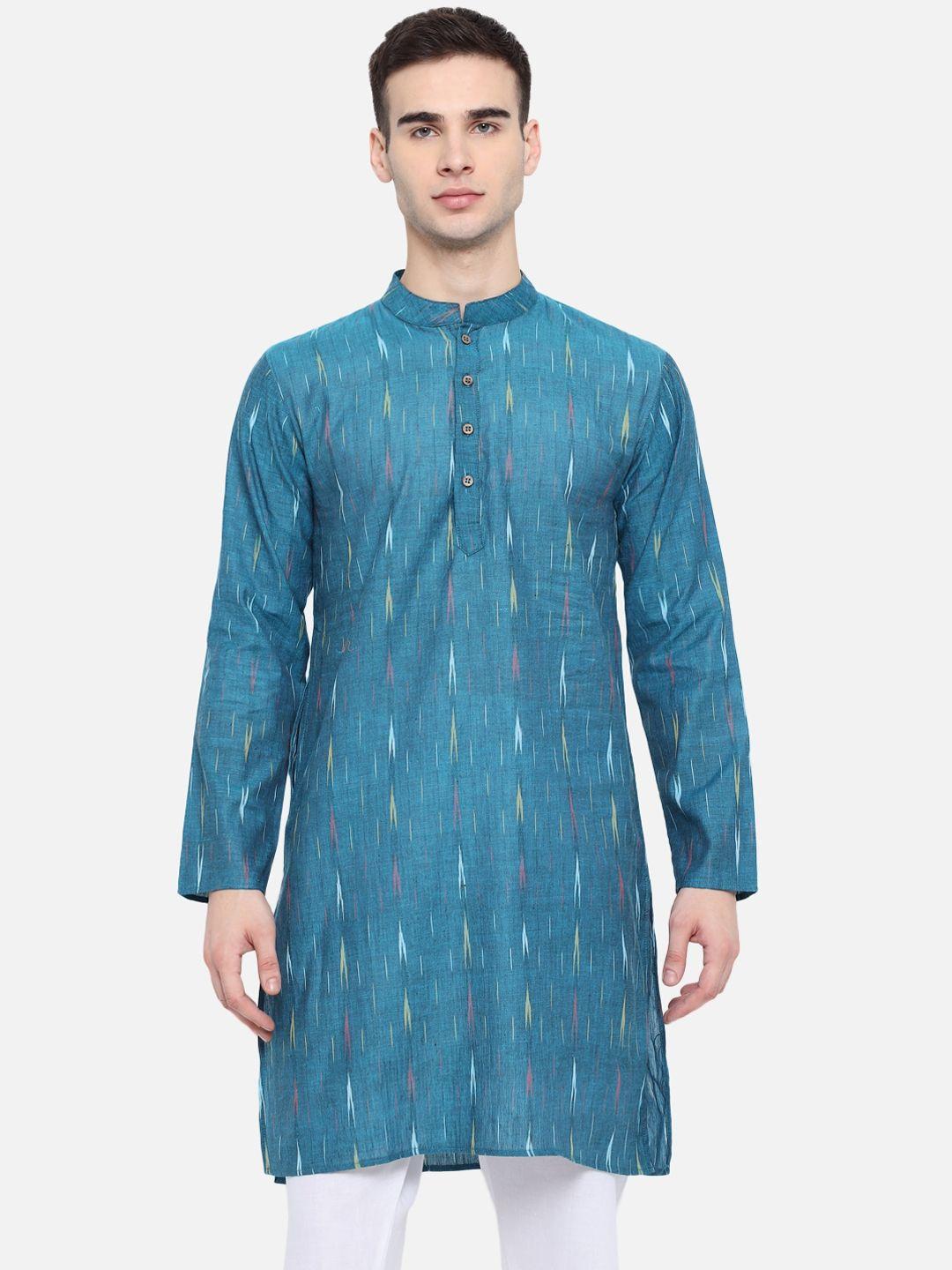 vastraa fusion men teal thread work kurta