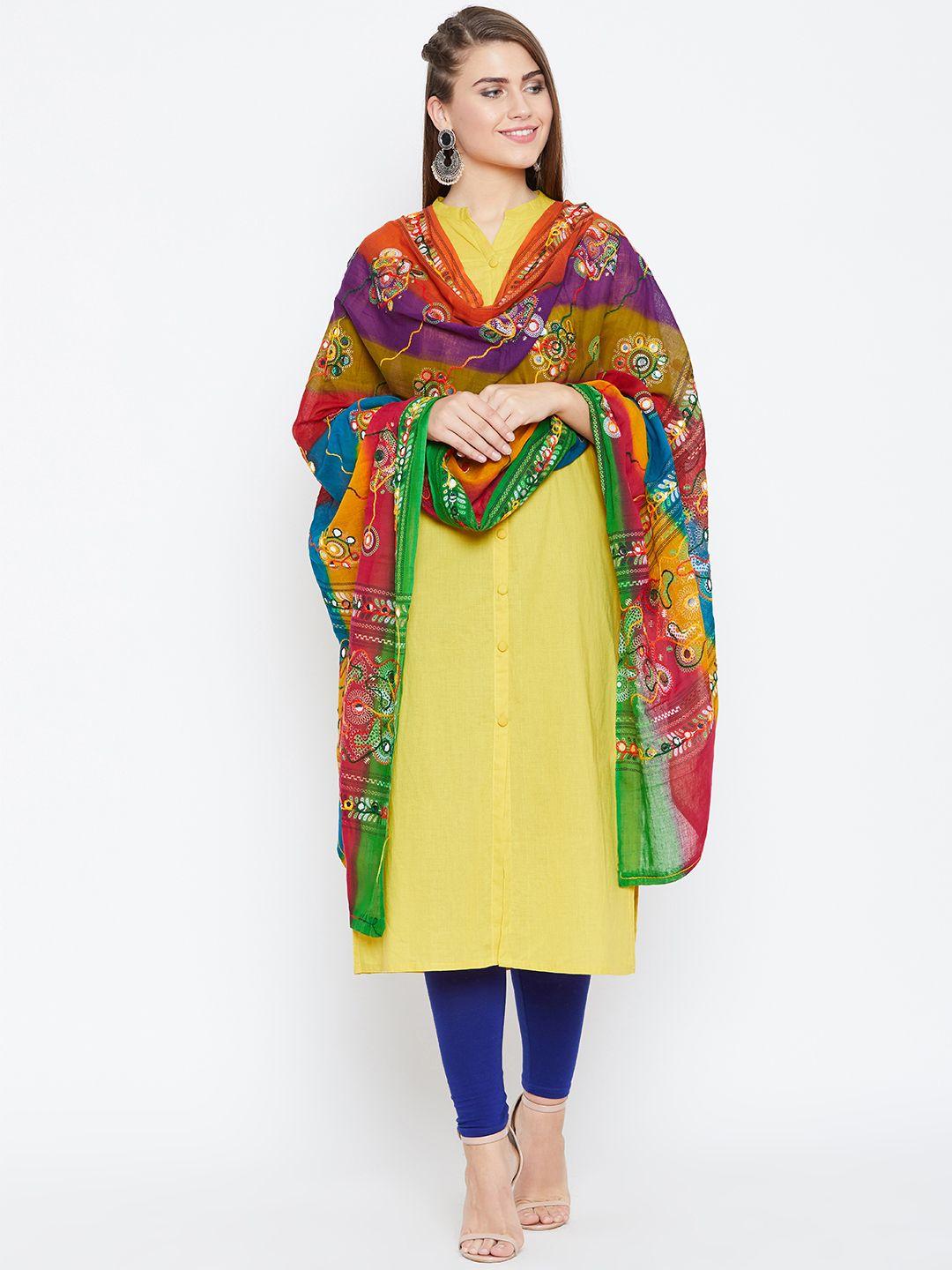 vastraa fusion multicoloured embroidered pure cotton dupatta