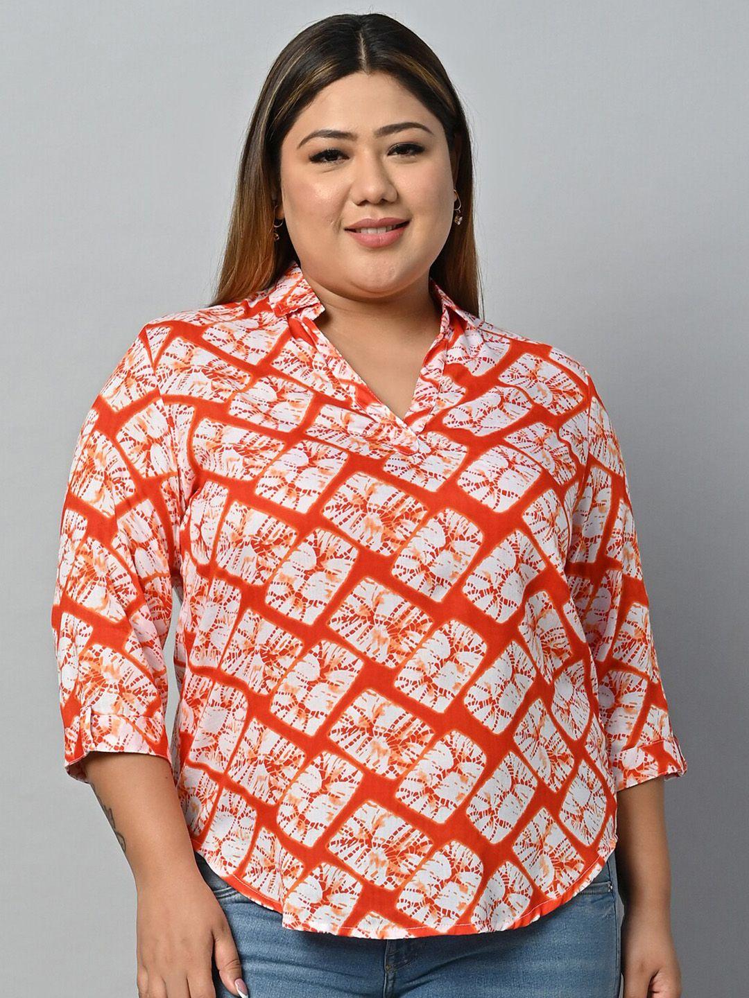 vastraa fusion orange geometric print shirt style top
