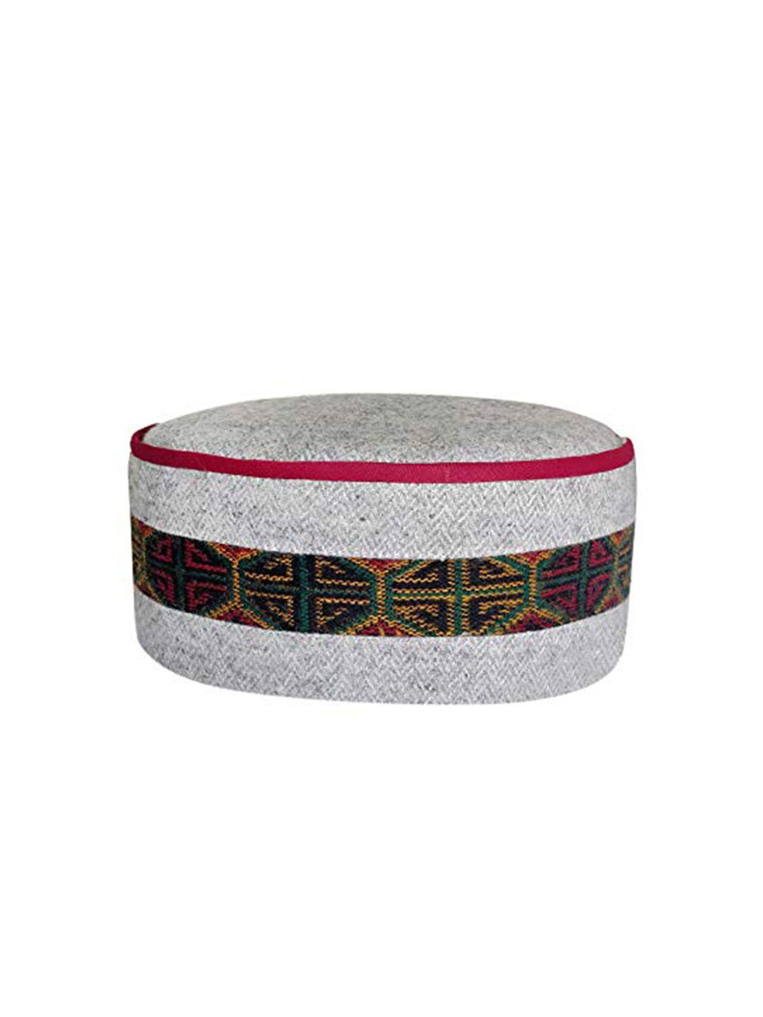 vastraa fusion unisex grey & red embroidered ascot cap