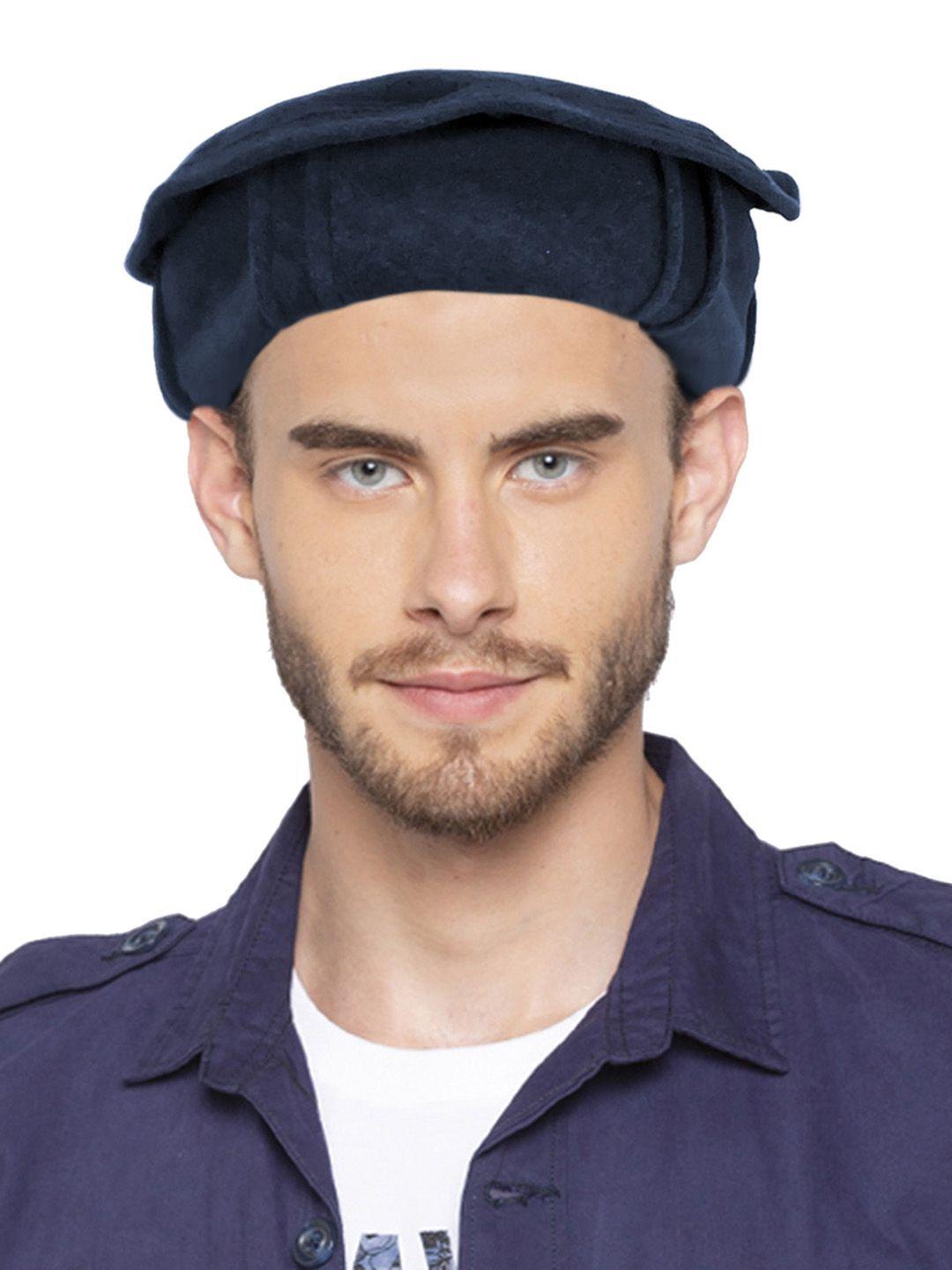 vastraa fusion unisex navy blue solid woollen afghani pakol cap