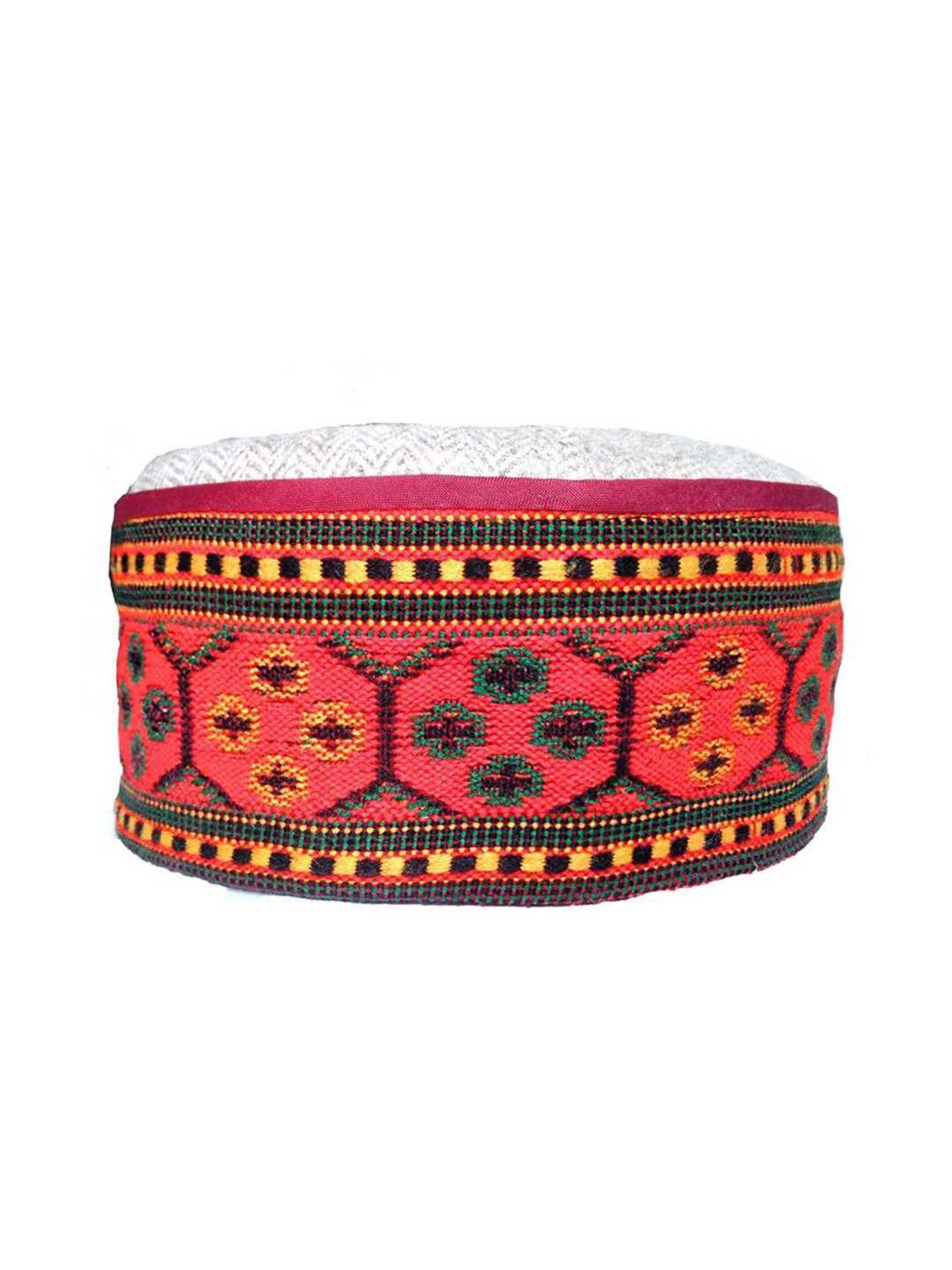 vastraa fusion unisex orange & red embroidered ascot cap